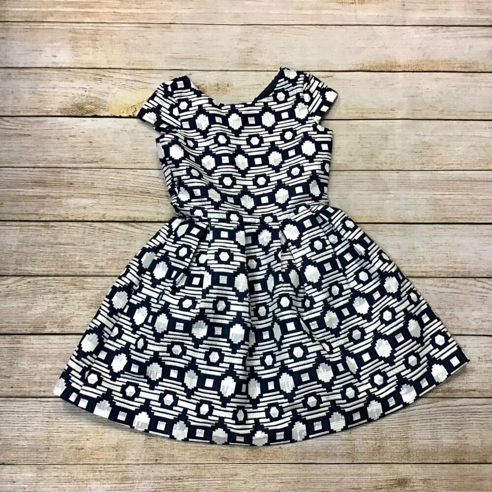 Little Girls Crazy 8 Navy/White/Silver Aztec Print Special Occasion Dress Size 1 - Picture 2 of 9